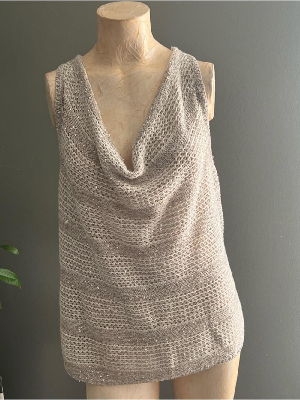 INC International Concepts Sleeveless Cowl Neck Sweater Tank in Light Beige